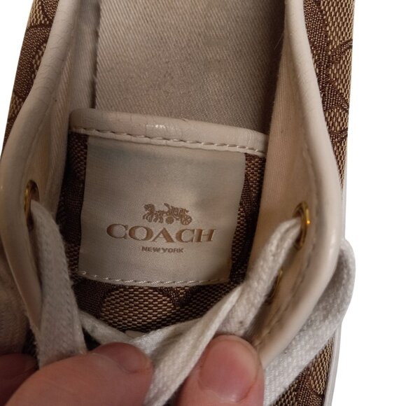 Coach Size 8 8B Sneakers Signature Canvas Lace Up Brown White Napa Leather - Picture 9 of 9